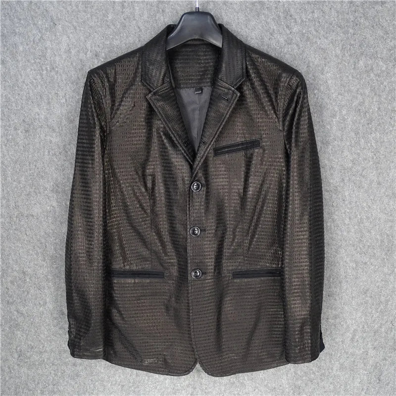 Whole body punched, breathable and comfortable suit, first layer imported sheepskin leather leather jacket men