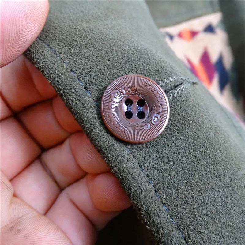 Italian suede sheepskin leather jacket men's splicing Navajo totem woolen lapel slim casual leather jacket