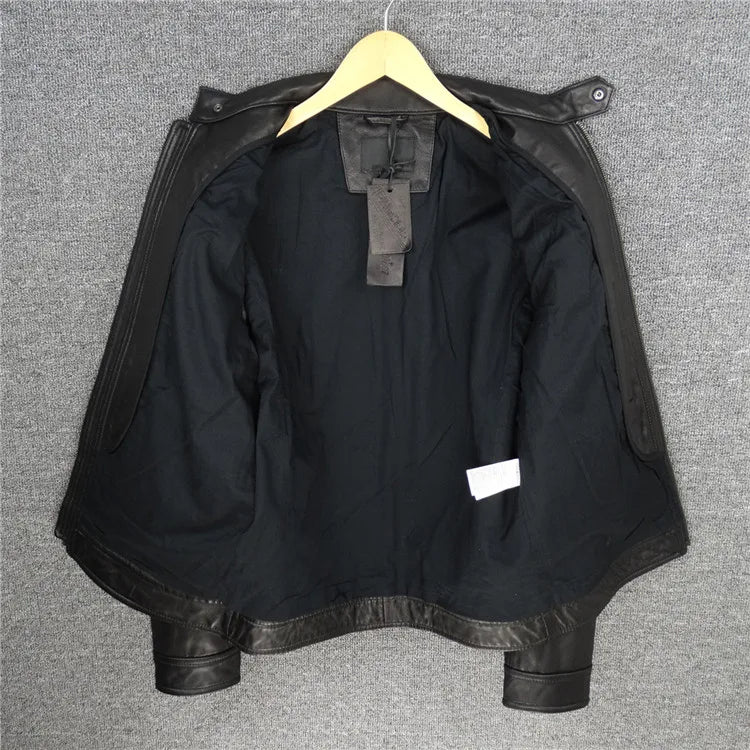 Stand collar slim fit first layer sheepskin leather leather jacket men's motorcycle clothing leather jacket short