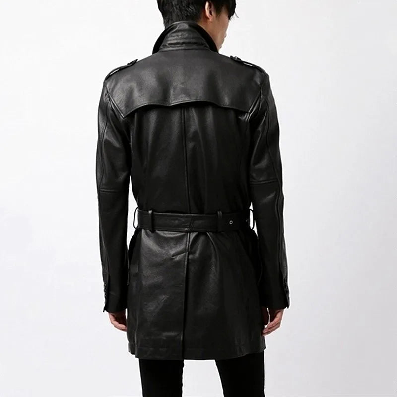 The first layer of uncoated sheepskin leather leather jacket imported from Italy, men's trench coat, slim fit
