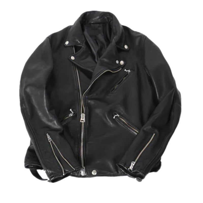Locomotive Japan Dunhou Uncoated Water Dyed Vegetable Tanned Sheepskin Cable-stayed Leather Jacket Men's Light Old Folds