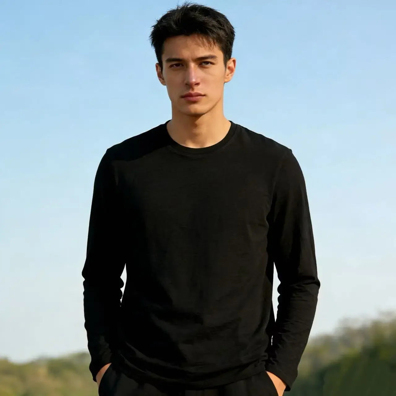 IceBk Icebreaker Merino Wool Outdoor Casual Long Sleeve Crew Neck Pullover Versatile Top Solid Color T-Shirt Men's and Women's