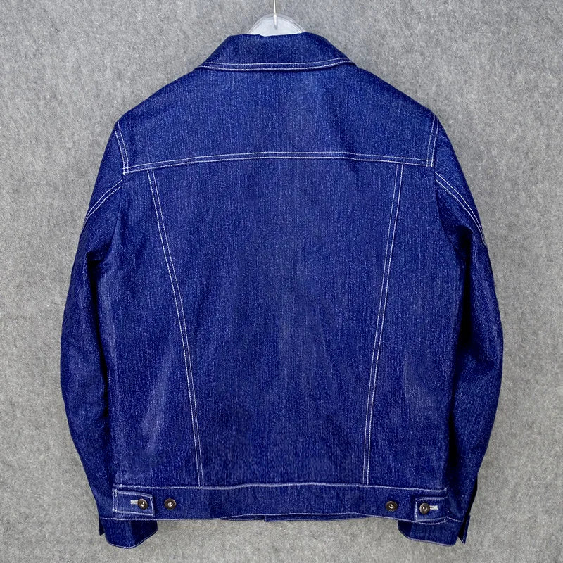 Ultra-thin ultra-soft denim texture first layer sheepskin 506 retro denim jacket leather jacket men's
