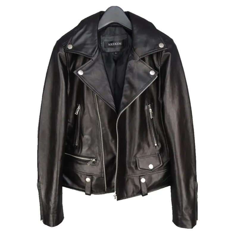 Sheep leather jacket women's short motorcycle jacket slim leather jacket large size women's clothing