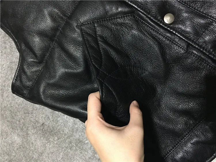 White duck down imported goat leather leather leather jacket men's down vest vest men's short warm and slim fit