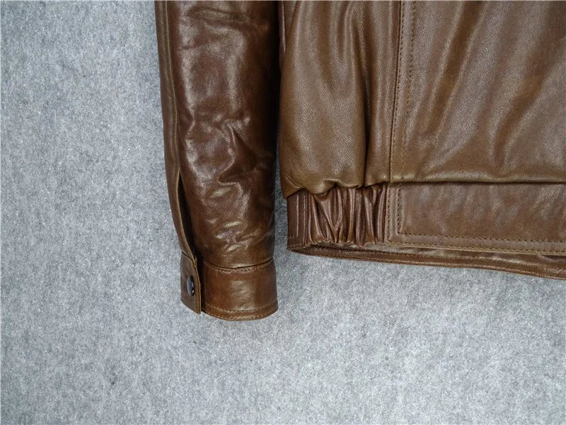 Removable wool collar layer sheepskin genuine leather jacket men's padded cotton warm and cold model