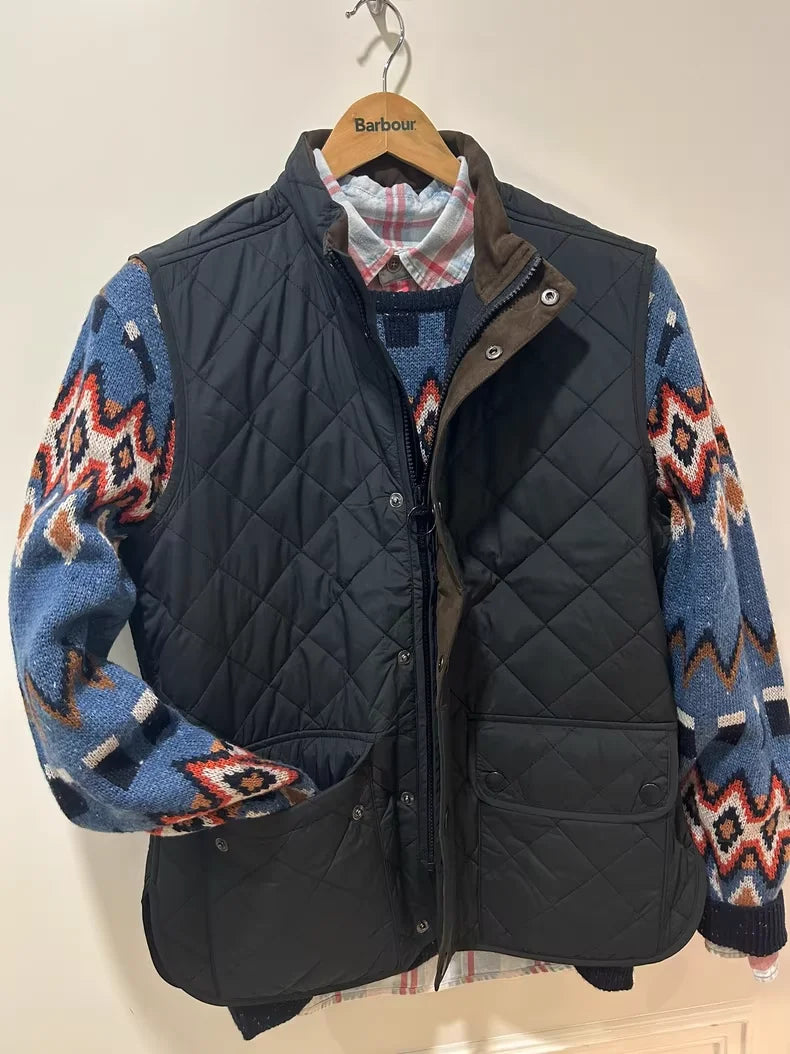 Barbour diamond check cotton vest black