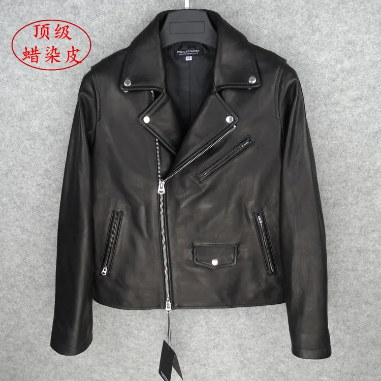 Italian wax imported sheepskin ladies genuine leather first layer sheepskin leather motorcycle clothing