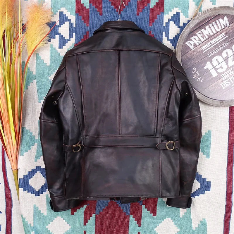 Horse leather bear hand-polished old American retro first-layer horse leather jacket men