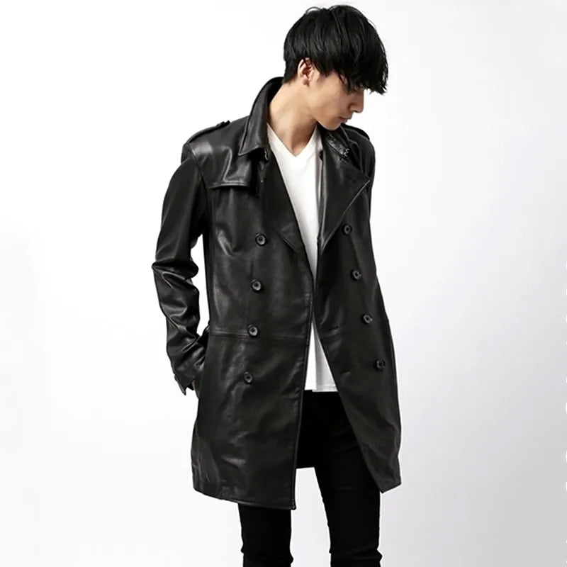 The first layer of uncoated sheepskin leather leather jacket imported from Italy, men's trench coat, slim fit