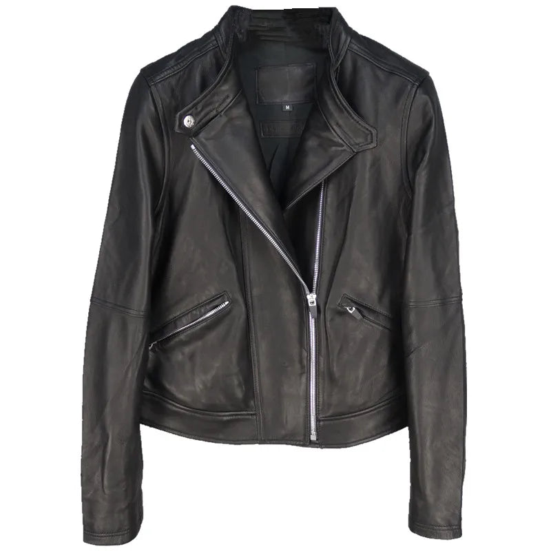 Italy imported first layer sheepskin wear-resistant water-resistant leather jacket women's