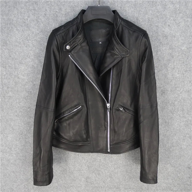 Italy imported first layer sheepskin wear-resistant water-resistant leather jacket women's