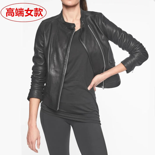 Italy imported first layer sheepskin wear-resistant water-resistant leather jacket women's