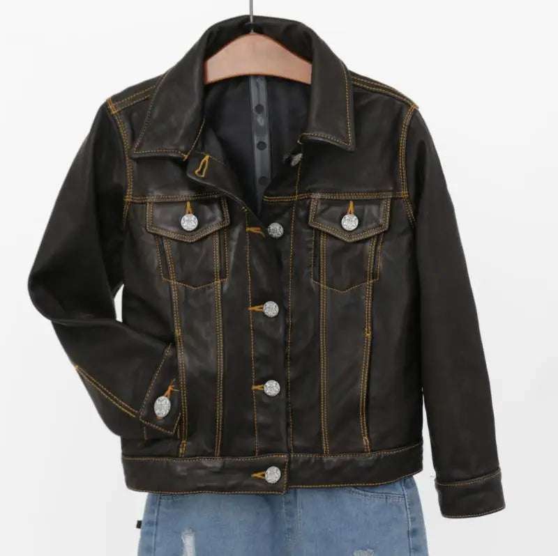 Children's clothing semi-vegetable tanned sheepskin plant ingredients environmentally friendly tanned to make wrinkled denim