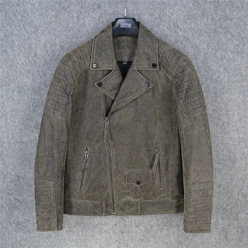 Sheepskin leather jacket men's redo old classic locomotive model slim and thin model