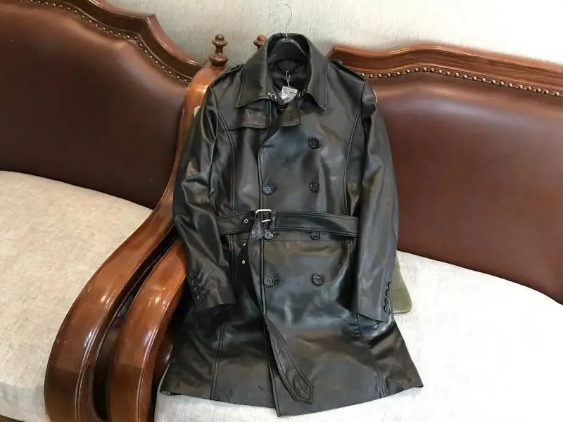 The first layer of uncoated sheepskin leather leather jacket imported from Italy, men's trench coat, slim fit