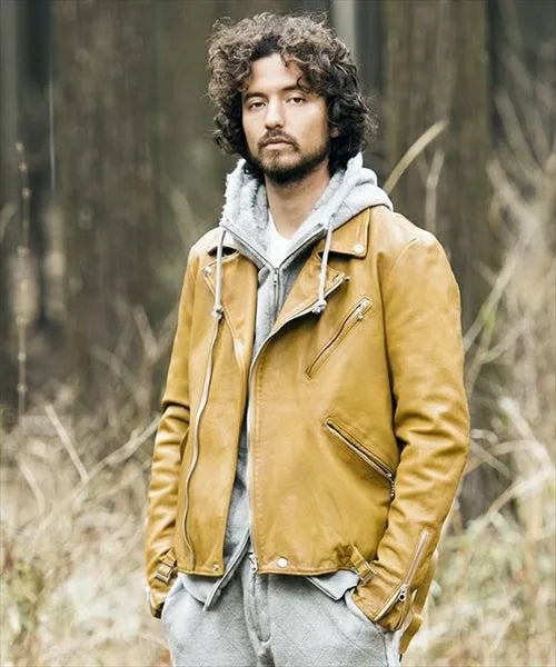 Locomotive Japan Dunhou Uncoated Water Dyed Vegetable Tanned Sheepskin Cable-stayed Leather Jacket Men's Light Old Folds