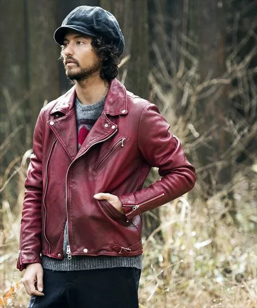 Locomotive Japan Dunhou Uncoated Water Dyed Vegetable Tanned Sheepskin Cable-stayed Leather Jacket Men's Light Old Folds