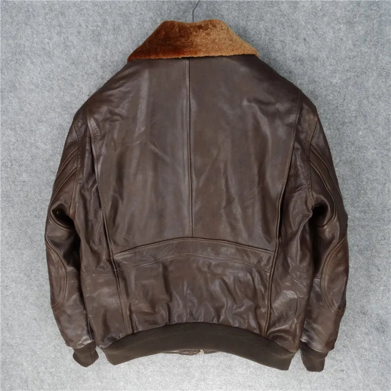 Air Force Flight Suit Leather Jacket Goat Leather Leather Clothing Motorcycle Suit Men's Cotton Removable Lamb Fur Collar