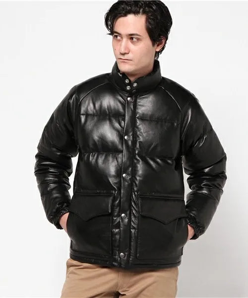 The first layer of sheepskin leather leather jacket men's thickened white duck down jacket stand-up collar men's models