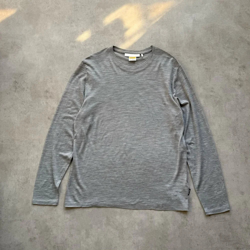 IceBk Icebreaker Merino Wool Outdoor Casual Long Sleeve Crew Neck Pullover Versatile Top Solid Color T-Shirt Men's and Women's