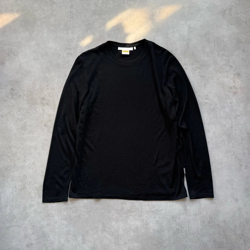 IceBk Icebreaker Merino Wool Outdoor Casual Long Sleeve Crew Neck Pullover Versatile Top Solid Color T-Shirt Men's and Women's