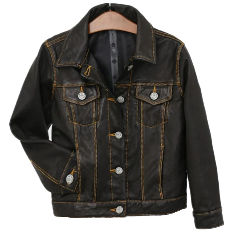 Children's clothing semi-vegetable tanned sheepskin plant ingredients environmentally friendly tanned to make wrinkled denim