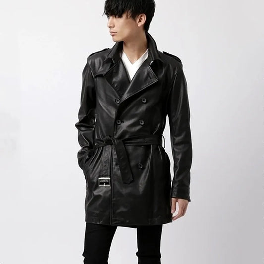 The first layer of uncoated sheepskin leather leather jacket imported from Italy, men's trench coat, slim fit
