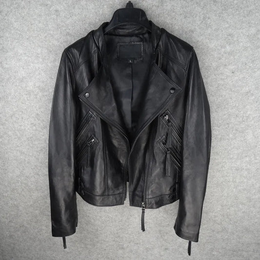 Leather leather jacket women's short Haining locomotive leather jacket 2023 spring and autumn new Korean version slim and thin