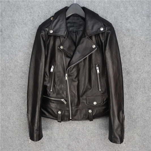 Sheep leather jacket women's short motorcycle jacket slim leather jacket large size women's clothing