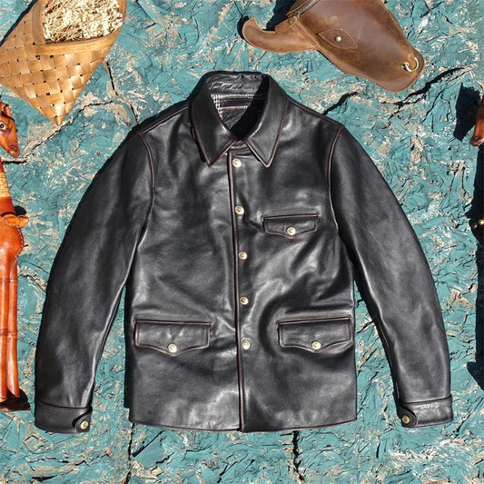 Horse leather small pocket Gai Si brake hand-polished old American retro first-layer horse leather jacket