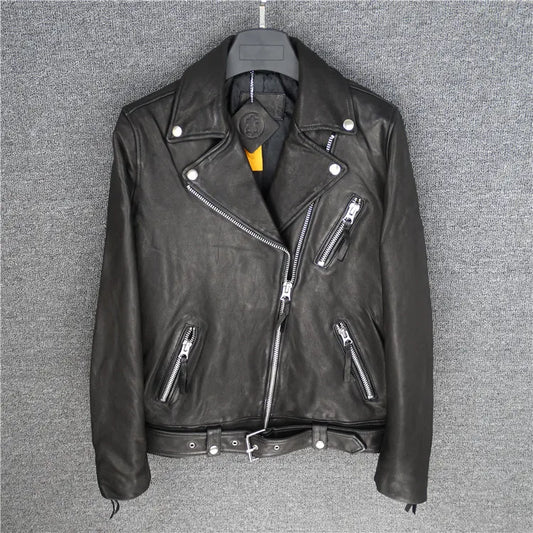 Oversize loose locomotive clothing silhouette thin women's leather jacket leather jacket
