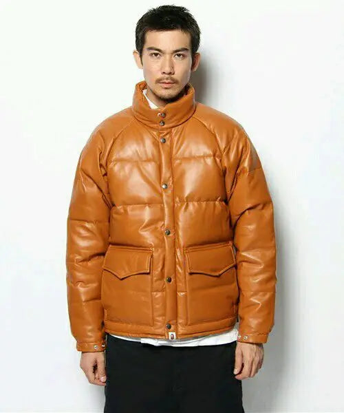 The first layer of sheepskin leather leather jacket men's thickened white duck down jacket stand-up collar men's models