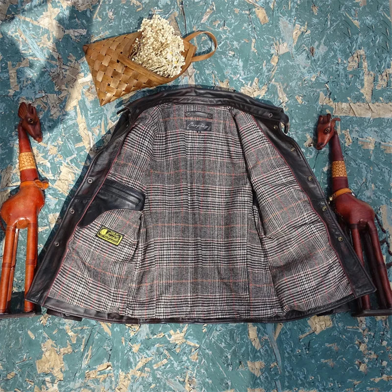 Horse leather small pocket Gai Si brake hand-polished old American retro first-layer horse leather jacket