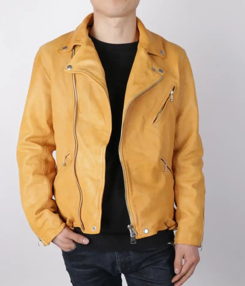 Locomotive Japan Dunhou Uncoated Water Dyed Vegetable Tanned Sheepskin Cable-stayed Leather Jacket Men's Light Old Folds
