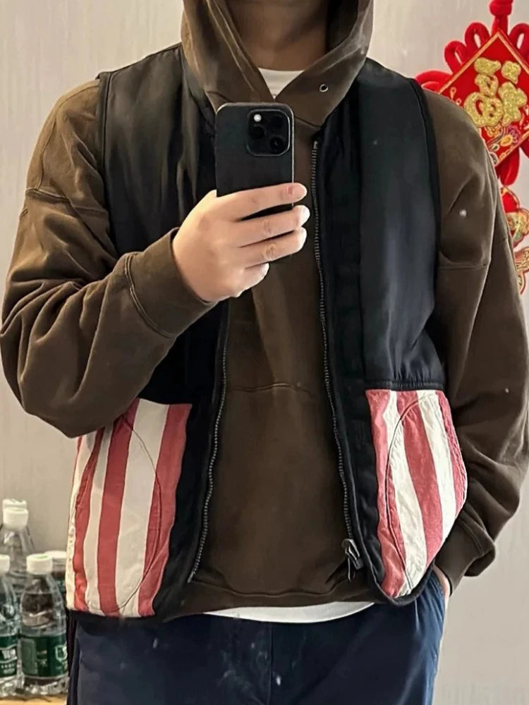 VISVIM 0021 20SS IRIS VEST mud-dyed striped vest washed and old double-sided vest