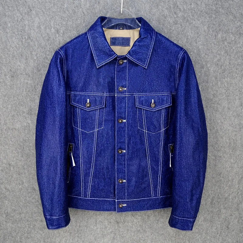 Ultra-thin ultra-soft denim texture first layer sheepskin 506 retro denim jacket leather jacket men's