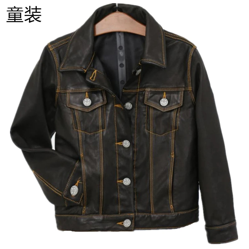 Children's clothing semi-vegetable tanned sheepskin plant ingredients environmentally friendly tanned to make wrinkled denim