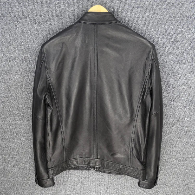 Stand collar slim fit first layer sheepskin leather leather jacket men's motorcycle clothing leather jacket short