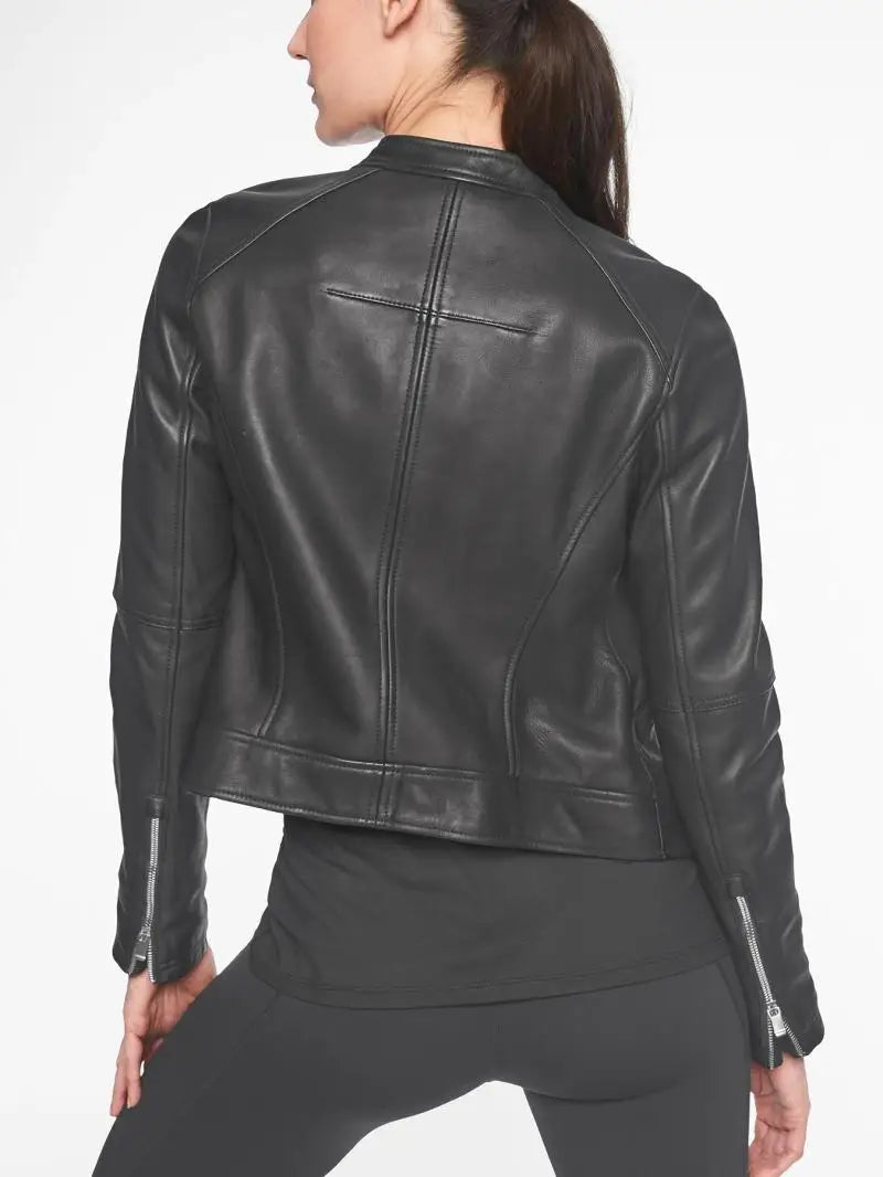 Italy imported first layer sheepskin wear-resistant water-resistant leather jacket women's