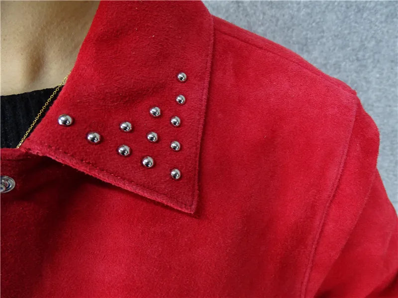 Rivet denim model, Italian imported matte sheepskin leather leather jacket women's model