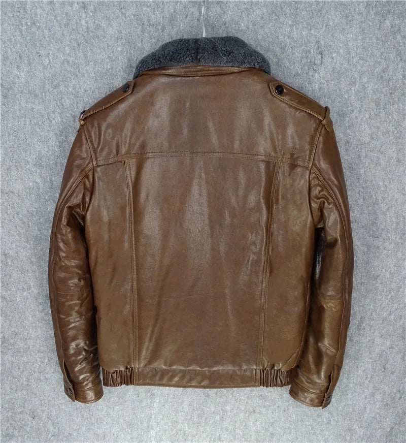 Removable wool collar layer sheepskin genuine leather jacket men's padded cotton warm and cold model