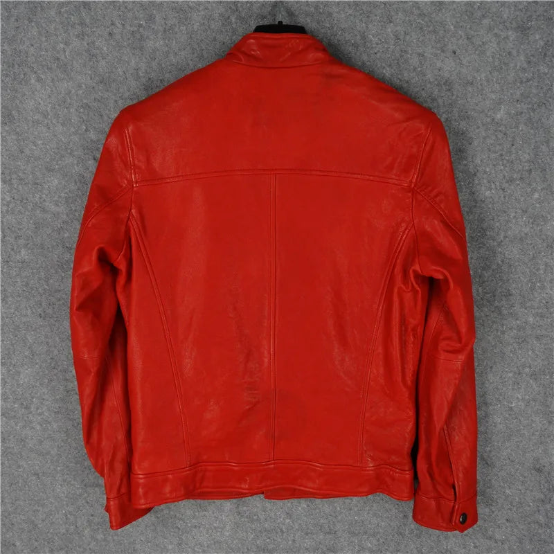 Full vegetable tanned goatskin leather leather jacket men's stand-up collar rivets heavy locomotive hip-hop motorcycle clothing