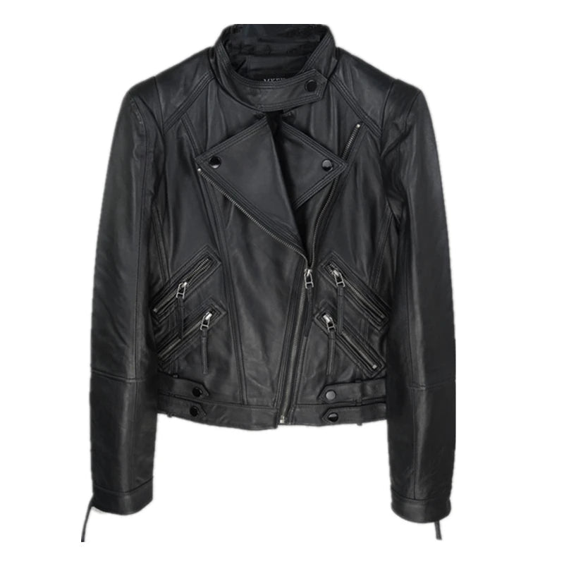 Leather leather jacket women's short Haining locomotive leather jacket 2023 spring and autumn new Korean version slim and thin