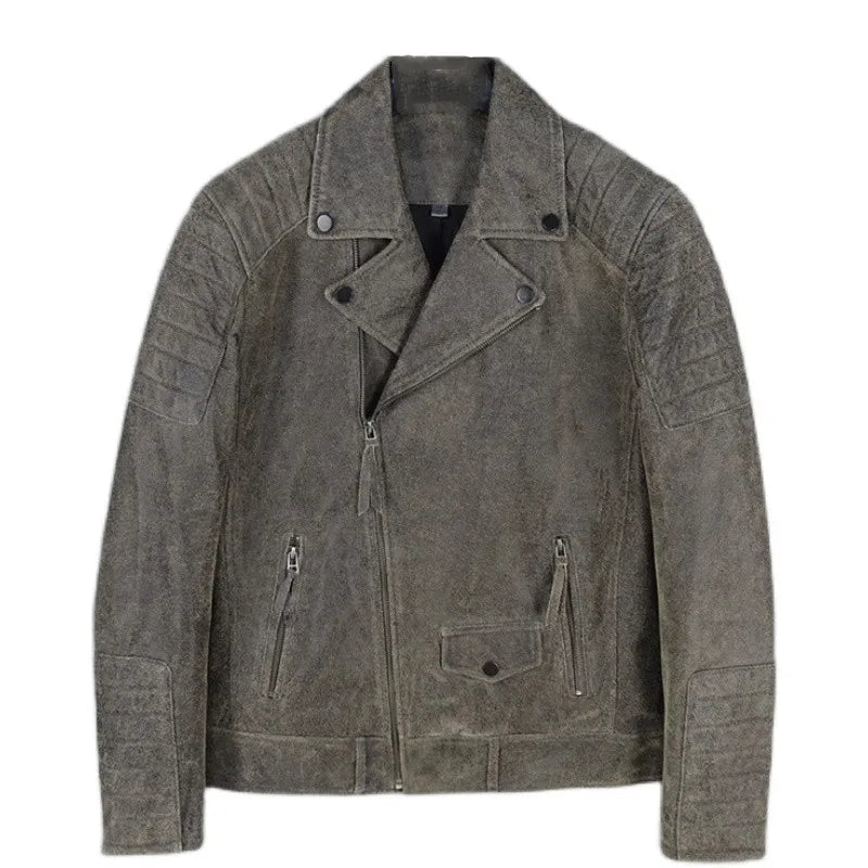 Sheepskin leather jacket men's redo old classic locomotive model slim and thin model