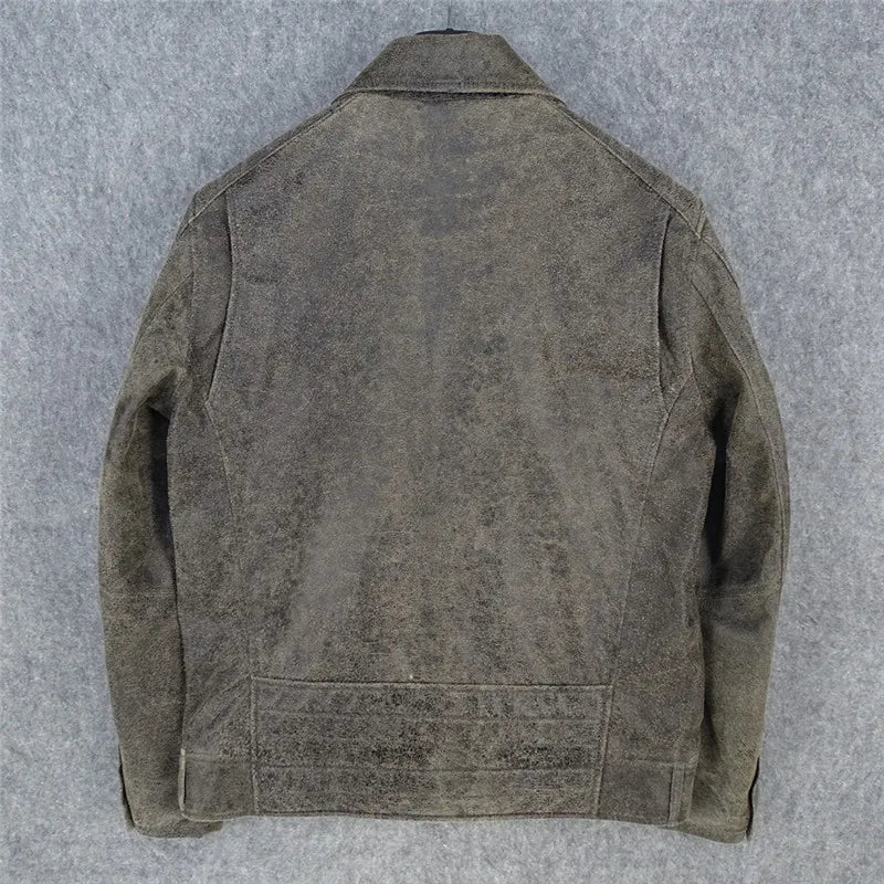 Sheepskin leather jacket men's redo old classic locomotive model slim and thin model
