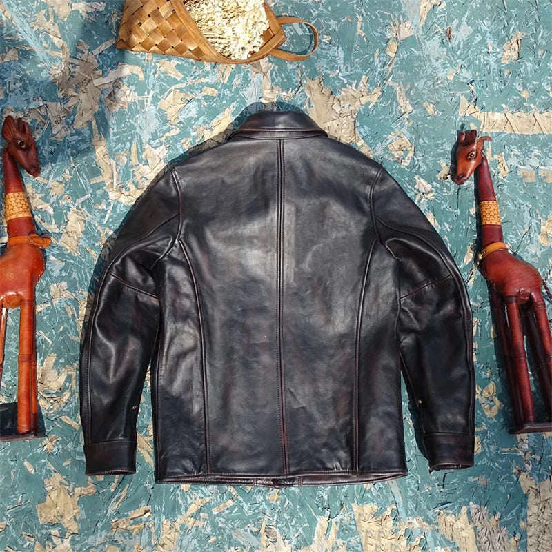 Horse leather small pocket Gai Si brake hand-polished old American retro first-layer horse leather jacket
