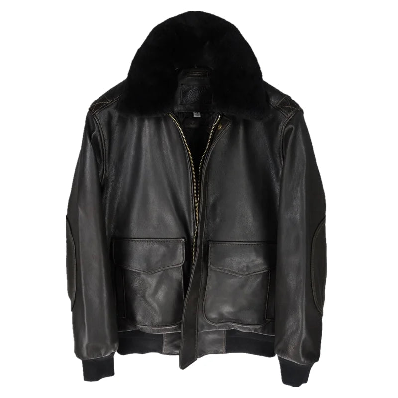 Air Force Flight Suit Leather Jacket Goat Leather Leather Clothing Motorcycle Suit Men's Cotton Removable Lamb Fur Collar