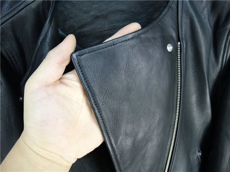 Oil wax sheepskin leather jacket women's round neck slim and thin leather oil