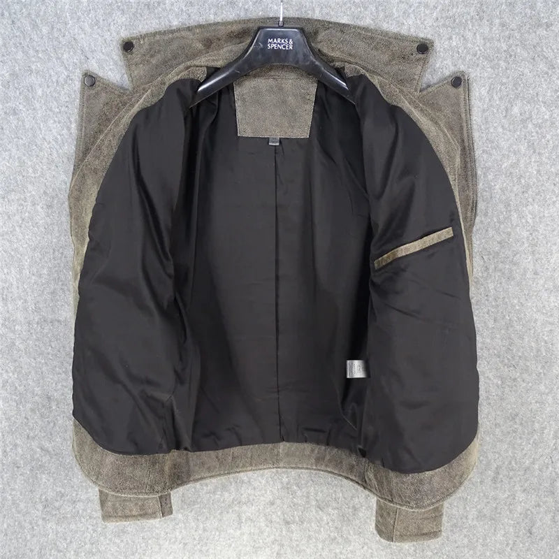 Sheepskin leather jacket men's redo old classic locomotive model slim and thin model